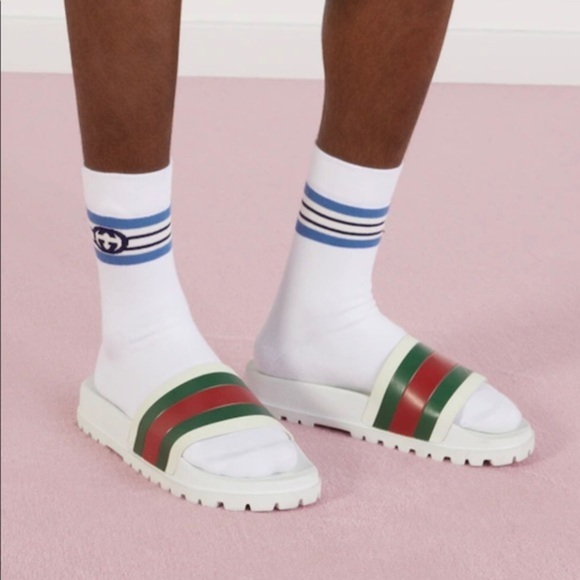 Gucci Web Men's Rubber Slide Sandal - White Rubber, US 6.5 - Picture 4 of 9